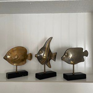 vintage brass fish trio tropical metal sculpture